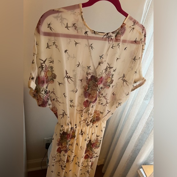 Trafaluc Zara Roses and Birds Flowy Cream Maxi Dress, S - Picture 4 of 4